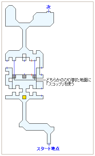 ストーリー攻略マップ・トライアルロード（左の道：水が吹き出ている部屋）