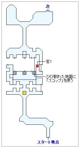 ストーリー攻略マップ・トライアルロードアイテム回収（左の道・水が吹き出ている部屋）