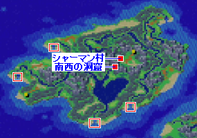 シャーマン村南西の洞窟の場所