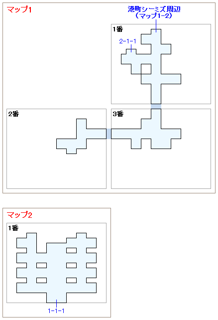 港町シーミズ内部（地震発生後）のマップ画像